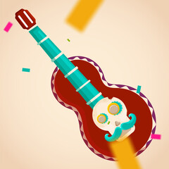 Naklejka premium Beige figure guitar cinco de mayo mexican national day illustration vector