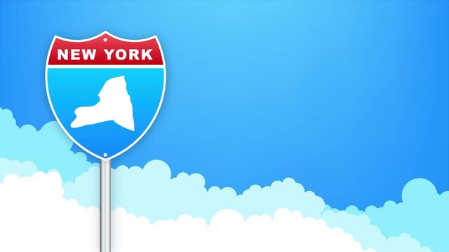 New York map on road sign. Welcome to State of Louisiana. Motion graphics.