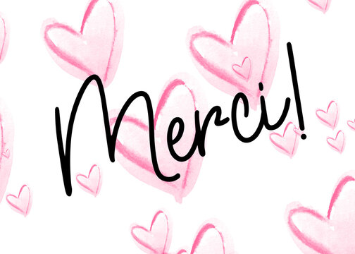Merci Greeting Card. Hand Written Lettering for Title, Heading, Photo Overlay, Wedding Invitation, Thank You Message