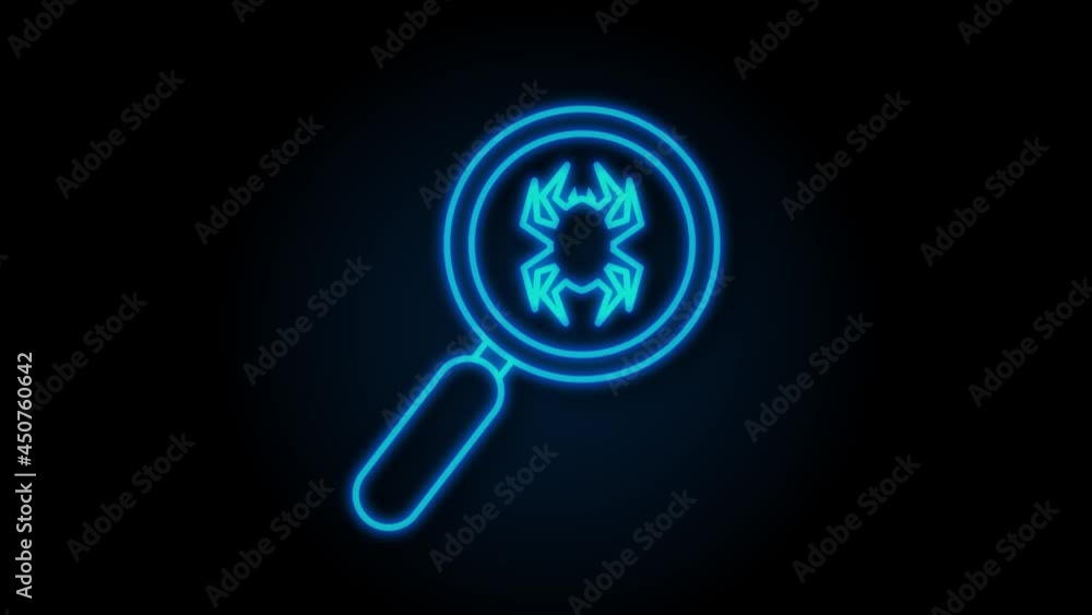 Poster search virus computer in flat style. protection symbol. internet technology. data protection. motion