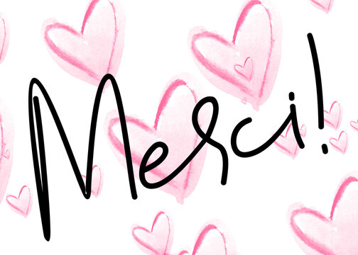 Merci Greeting Card. Hand Written Lettering for Title, Heading, Photo Overlay, Wedding Invitation, Thank You Message