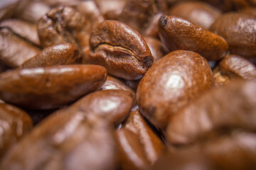 Coffee beans closeup with selective focus