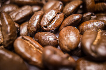 Coffee beans closeup with selective focus