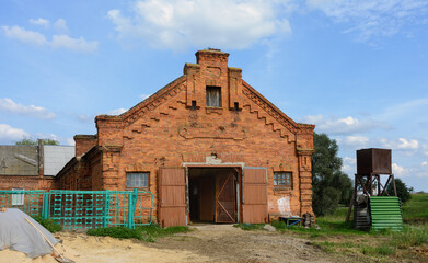 The Boguslavsky estate in Gomel. Stables building. Belarus. Barn. Service building