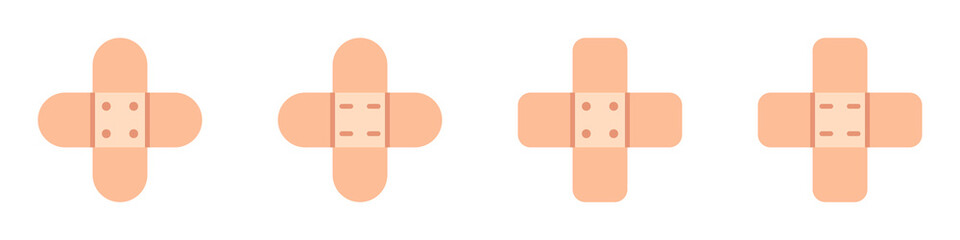 Conjunto de icono de vendaje o curita. Concepto de tira pequeña, para proteger una herida. Ilustración vectorial