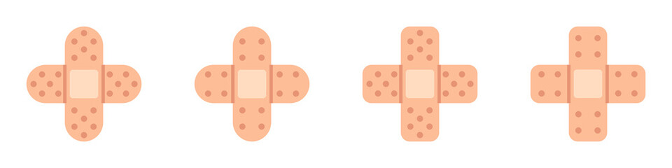 Conjunto de icono de vendaje o curita. Concepto de tira pequeña, para proteger una herida. Ilustración vectorial