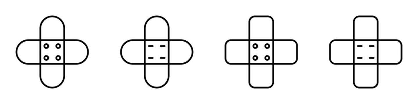 Conjunto de icono de vendaje o curita. Concepto de tira pequeña, para proteger una herida. Ilustración vectorial, estilo línea negro
