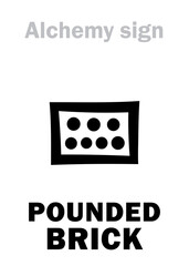 Alchemy Alphabet: Pounded BRICK (Later cibratus, Farina laterum), powdered brick. Chemical matter, Alchemical sign, Medieval symbol.