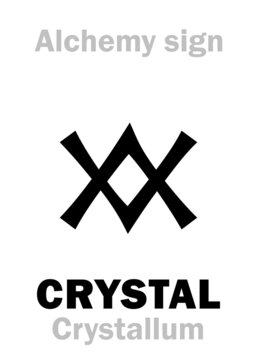 Alchemy Alphabet: CRYSTAL (Crystallum "rock crystall" < Κρύσταλλος "ice", κρύος "icy cold"), Rhinestone. Also: Quartz (in Poland: Kwardy), natural transparent Crystal, pure Silicon dioxide: [SiO₂].