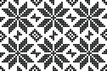 Seamless Rose (Selburose) or Snowflake Nordic Pattern in Pixel Style - obrazy, fototapety, plakaty