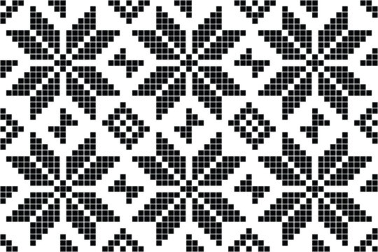 Seamless Rose (Selburose) or Snowflake Nordic Pattern in Pixel Style