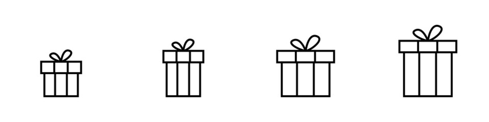 Conjunto de icono de caja de regalo. Concepto de sorpresa u obsequio. Ilustración vectorial, estilo línea negro