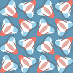 Vector abstract geometric orange and blue tulips seamless pattern. Regularly repeating shapes of flowers in retro style. Great for wallpaper, home decor and fashion fabrics.