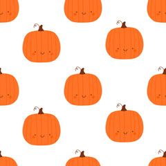 Vector seamless pattern with cute pumpkins