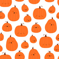 Vector seamless pattern with cute pumpkins