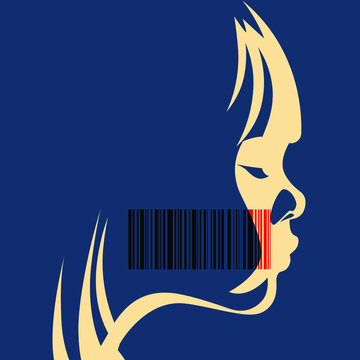 domestic violence against children - child face illustration with bar code - child trafficking