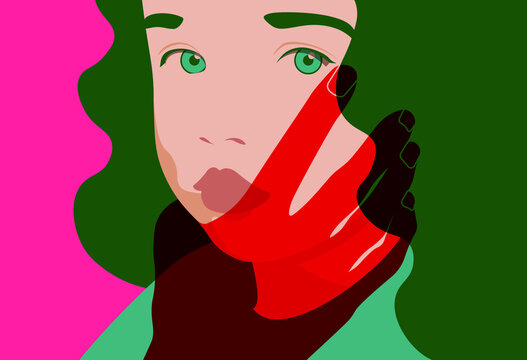 domestic violence against children - hand on the girl's face - abused child