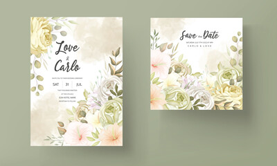 warm autumn fall floral wedding invitation card template - obrazy, fototapety, plakaty
