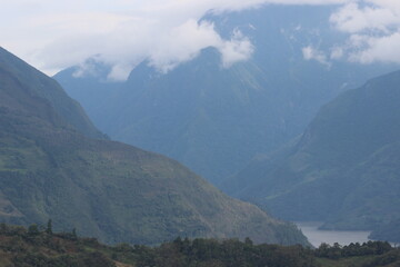 mountains in the fog