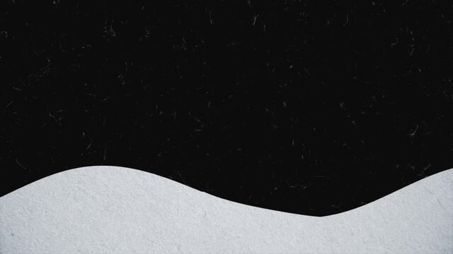 Abstract cartoon white and black waves with dust particles. Animation. Screen separated by two colors moving with stop motion effect, seamless loop, monochrome.