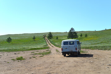 Travelling by Russian old car in Olkhon island 
