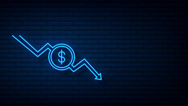 Money loss. Cash with down arrow stocks graph, concept of financial crisis, market fall. Motion graphics.