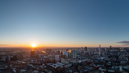 sunrise over Birmingham city skyline