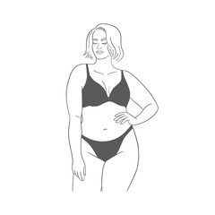 Female figure. Linear female body in swimsuit or lingerie. Modern abstract line art style. Vector illustration. 