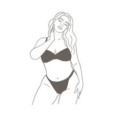 Female figure. Linear female body in swimsuit or lingerie. Modern abstract line art style. Vector illustration. 