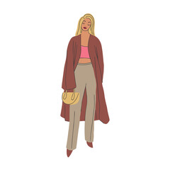 Fashion girls set. Young pretty woman wearing stylish clothes.  Female characters. Vector illustration