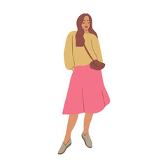 Fashion girls set. Young pretty woman wearing stylish clothes.  Female characters. Vector illustration