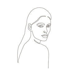 One line art female portrait. Vector illustration