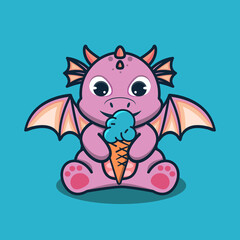 vector illustration of cute baby dragon 
eating ice cream,  good for t-shirt, greeting card, invitation card or mascot
