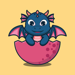vector illustration of cute baby dragon 
coming out of the egg shell,  good for t-shirt, greeting card, invitation card or mascot