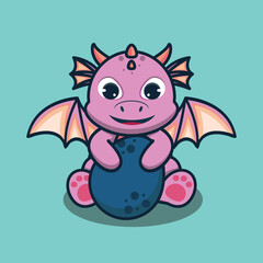 vector illustration of cute baby dragon 
hugging a dragon egg,  good for t-shirt, greeting card, invitation card or mascot