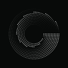Abstract white curvy dotted lines. Halftone design element for border frame, round logo, blackout tattoo, sign, symbol, web pages, prints, template, pattern and abstract background