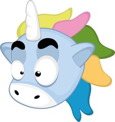 Vector illustration of emoticon of the face of the head of a cartoon unicorn