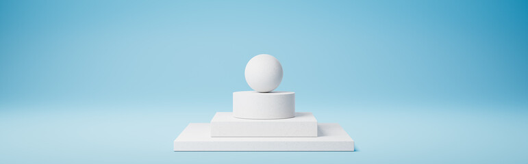 White Stucco Geometric Shapes on Blue Background