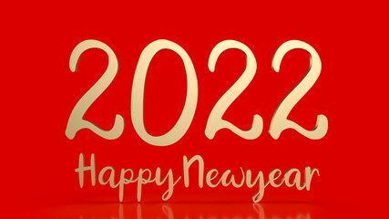 Naklejka na ściany i meble gold number 2022 on red background for happy new year concept 3d rendering