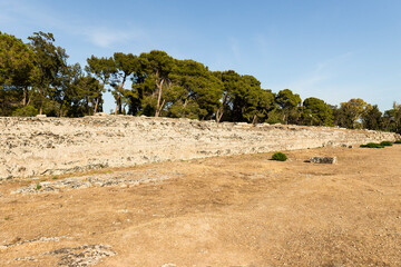 Sceneries of The Altar of Hieron II Ruins (Ara di Ierone II) in the Neapolis Archaeological Park in Syracuse, Italy.