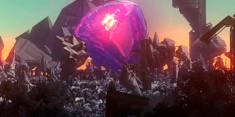 Obraz premium Futuristic science fiction panorama. Digital art. Fantasy scenery.