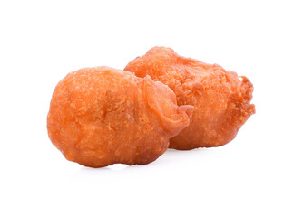 Fried Patongo is eaten with milk or tea and coffee isolated on white background.(with Clipping Path).