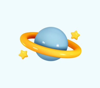 Icon Planet Saturn with ring around. Realistic 3d symbol design. Vector illustration