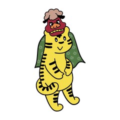 獅子舞をかぶる虎
