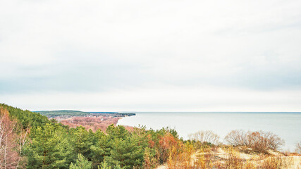 View of the Curonian Spit, the Curonian Bay and the village of Morskoye