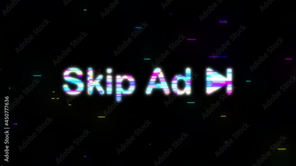 Poster skip advertisement in glitch style web icon isolated on the white background. motion graphics.
