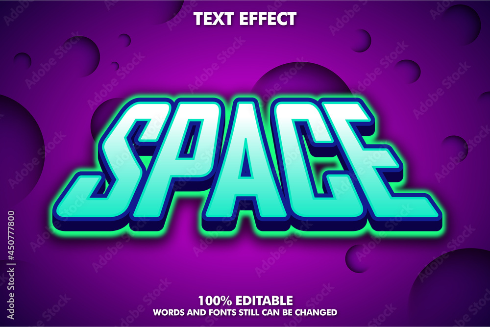 Aufkleber neon light space texr effect. creative video game text effect. digital light font effect