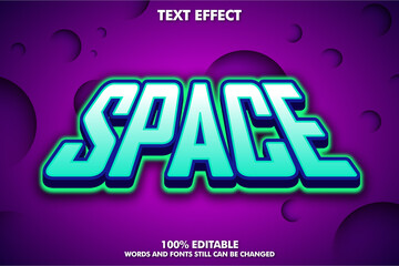 Neon light space texr effect. Creative video game text effect.  Digital light font effect