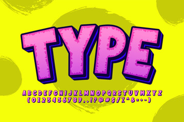 Pink and blue digital cartoon font. Creative bold poster font. Fun and cool design element alphabet
