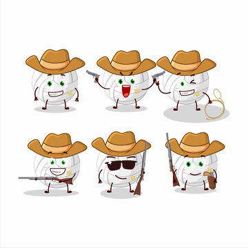 Cool cowboy white volleyball cartoon character with a cute hat